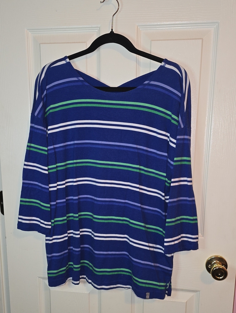 Talbots Blue Stripe Boatneck Long Sleeve Top